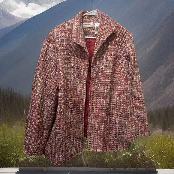 Alfred Dunner Pink Red White Woven Tweed Blazer Jacket 16W - Picture 1 of 3